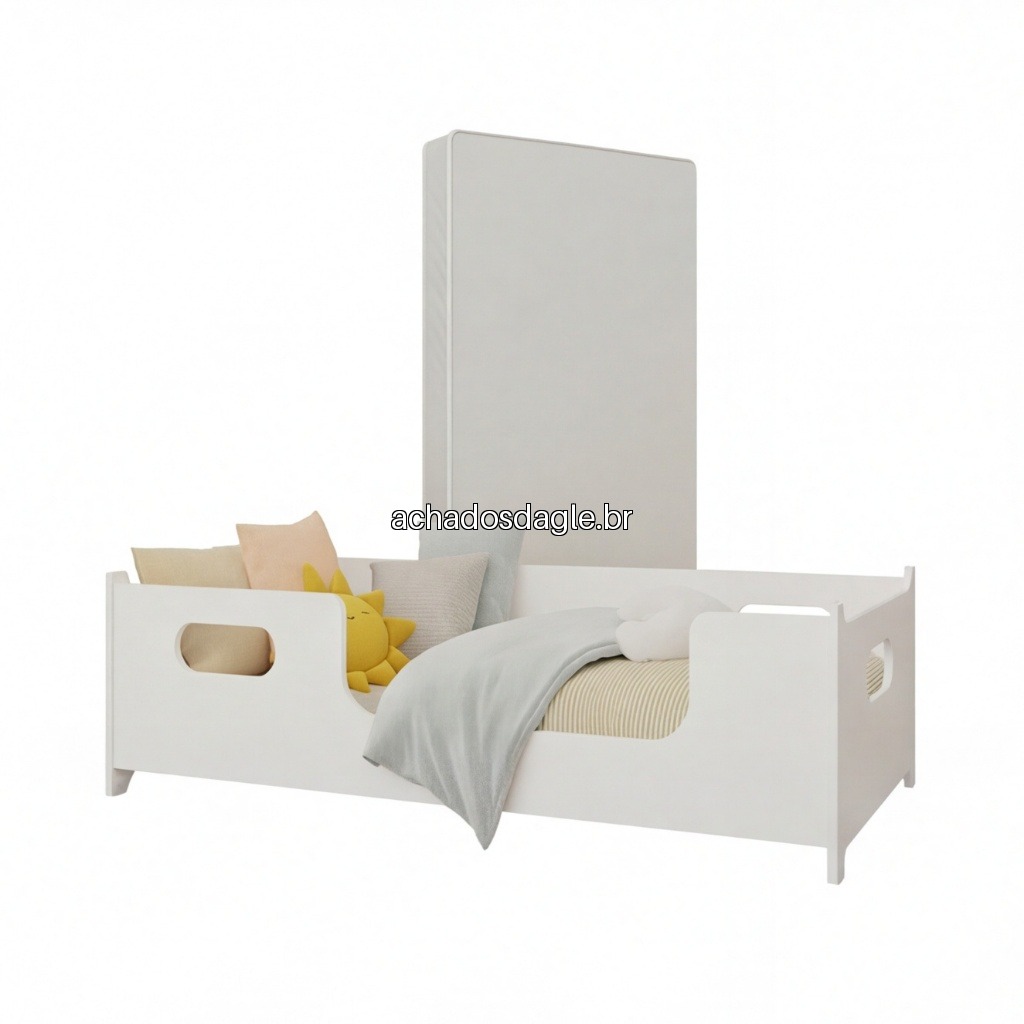 Cama Infantil Montessoriana com Colchao e Grade de Protecao