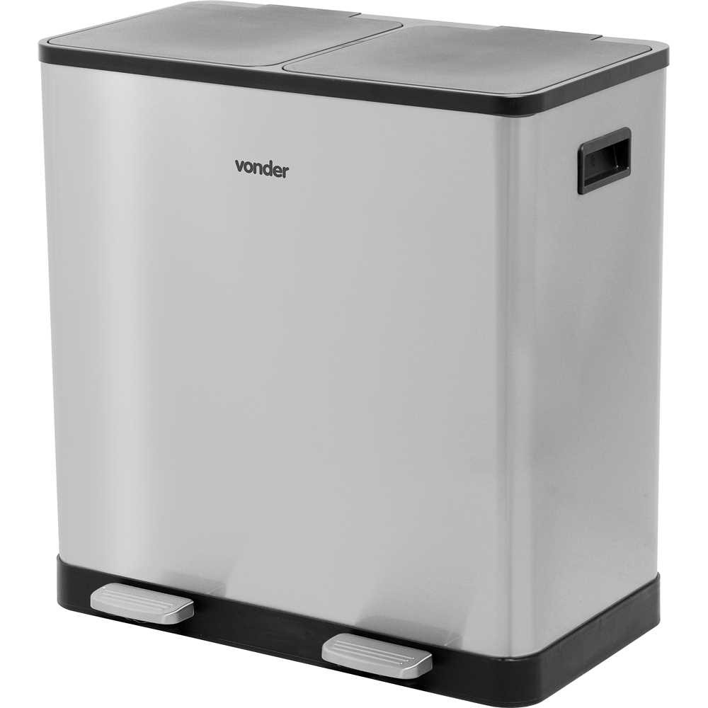 Lixeira Dupla Inox Retangular 30L com Pedal Vonder