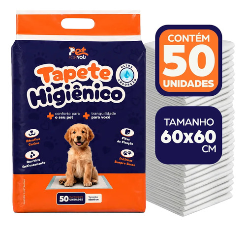 Tapete Higiênico Pet 50 Unidades 60x60 cm