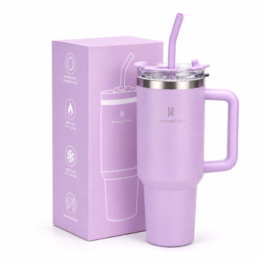 ROMANTIC CROWN Copo Térmico Inox Portátil 1200ml/600ml com Tampa e Canudo Garrafa Térmica Inoxidável | Shopee Brasil