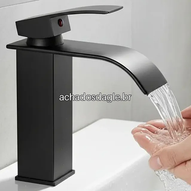 Torneira Banheiro Monocomando Misturador Lavatorio Cascata Preto Fosco Yesop