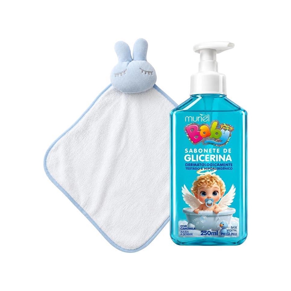 Oferta: Kit Bebê com Naninha Coelhinho 30x30cm e Sabonete de Glicerina pH Neutro 250ml – Hipoalergênico Rosa