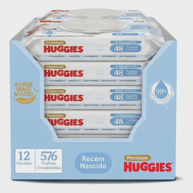 Kit Lenço Umedecido Recém-Nascido Huggies 12 Pacotes