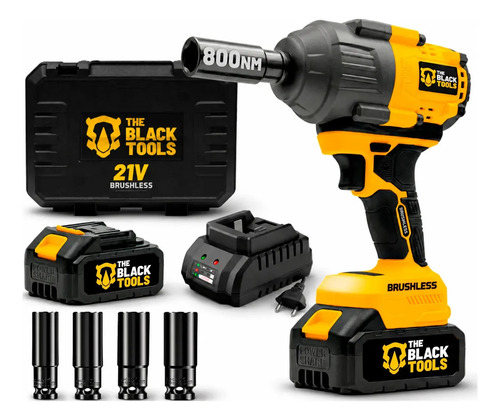 Parafusadeira Chave De Impacto A Bateria Lítio 21v Brushless 800nm 80kgf.m The Black Tools