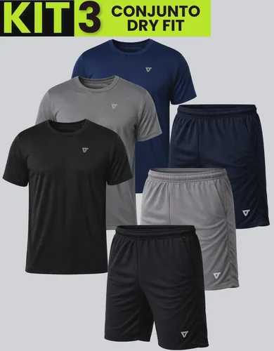 Kit com 3 Conjuntos de Academia Masculino Dry Fit (Shorts e Camisa)