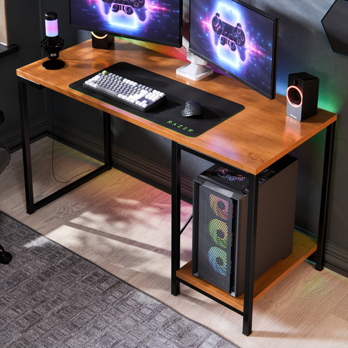 Escrivaninha Gamer Maxi Do Brasil Tóquio Aço MDF Preto/Canela