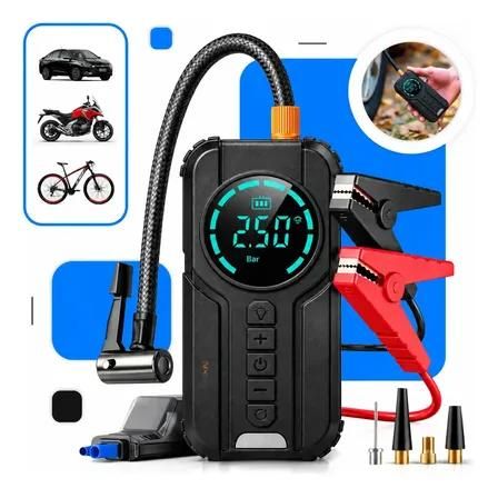 Auxiliar de partida carregador bateria com compressor de ar portatil veicular emergencia 6 em 1 inteligente digital 1...