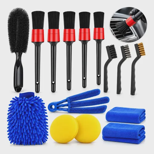Kit 15 pecas limpeza automotiva escovas esponja flanela