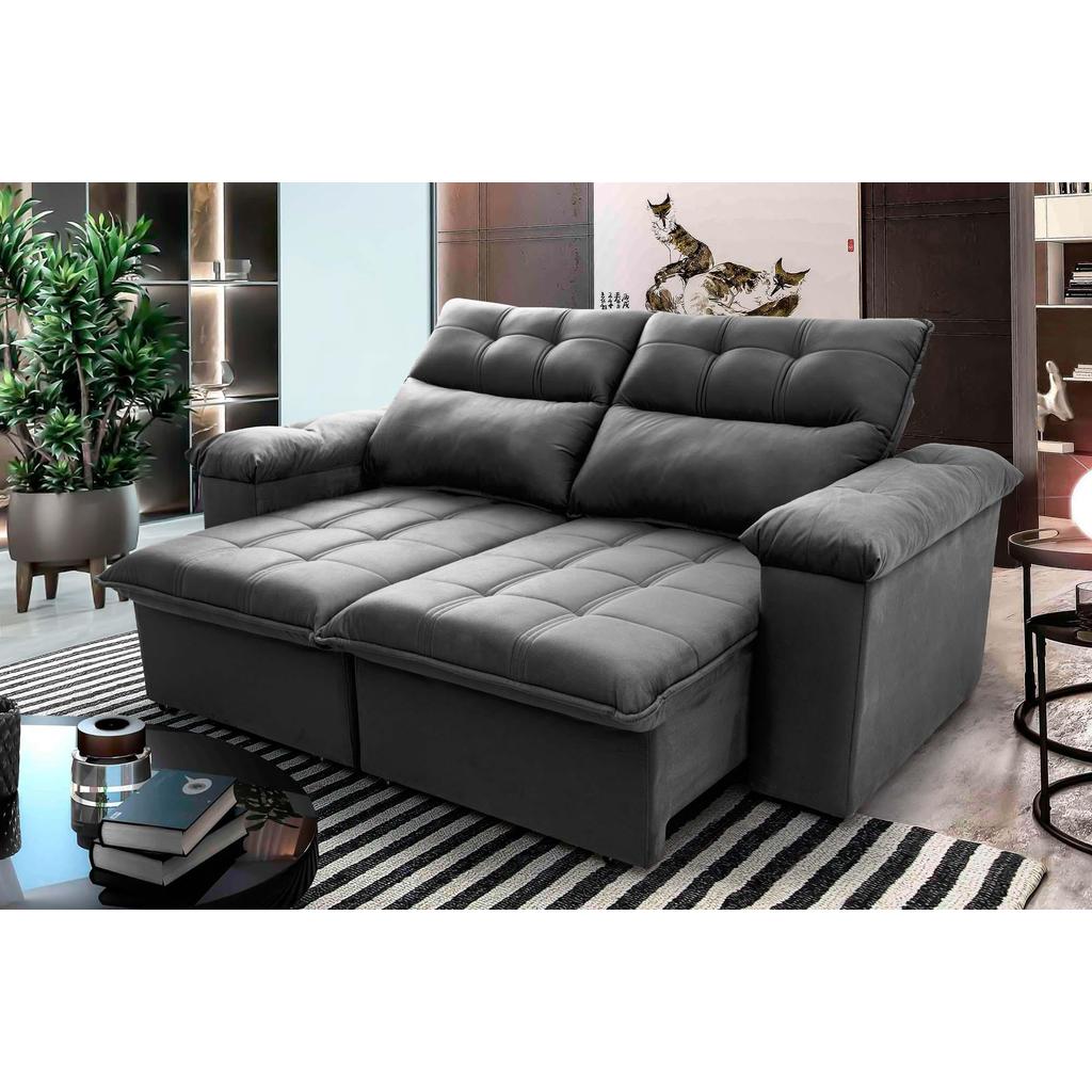 Sofá Retrátil Verona 1,80m Suede Velut Cinza