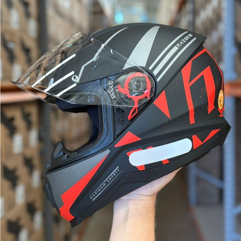 Capacete moto Norisk Razor Full Vermelho Preto Fosco + Narigueira Masculino Feminino Original Novo