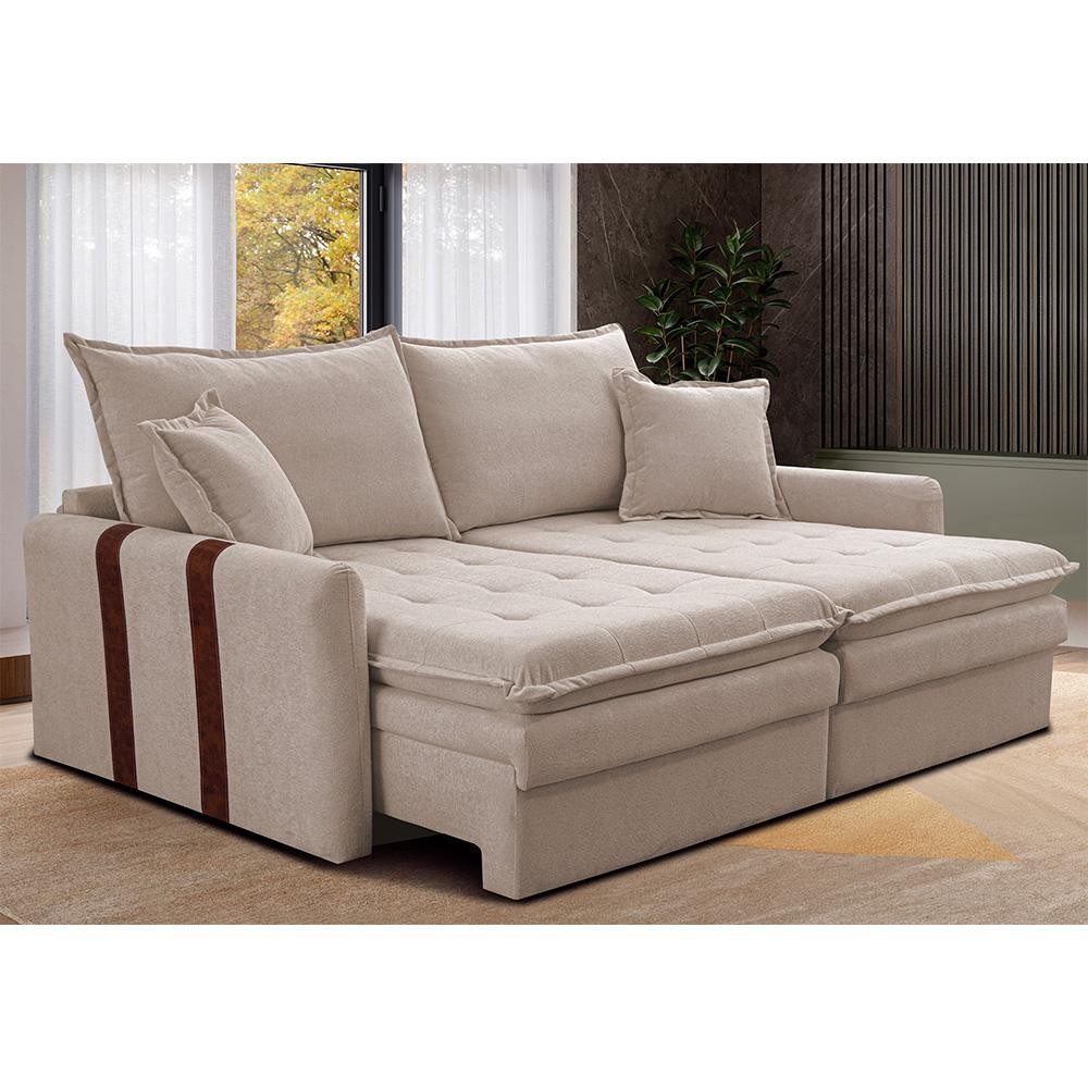 Sofá Baú Sem Caixa Retrátil 1,80m SoftGel Bonnie Boucle Bege Claro Cama inBox | Shopee Brasil