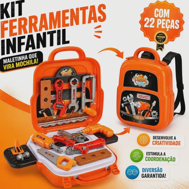 Kit Ferramentas Infantil 3 em 1 Pratitudo Toys 22 peças