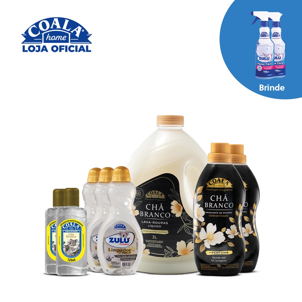 Kit Coala Mega Limpeza Perfumada Chá Branco 8 Itens + Brinde