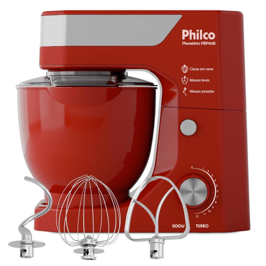 Batedeira Planetaria Philco 900W 5L Turbo Vermelha PBP90B