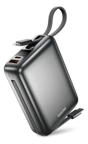 Carregador Portátil Power Bank Basike 20000mAh 22.5W com Cabos Embutidos Cinza