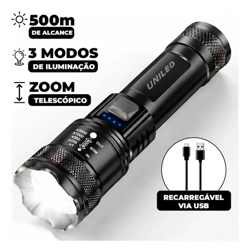 Lanterna Militar Tatica LED Zoom Telescópico