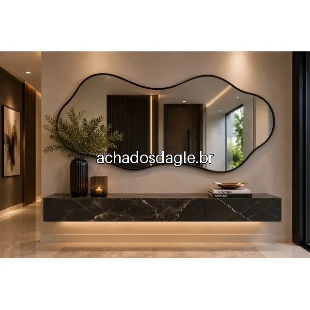 Espelho Organico Grande com Moldura Lapidado 100x50 Preto