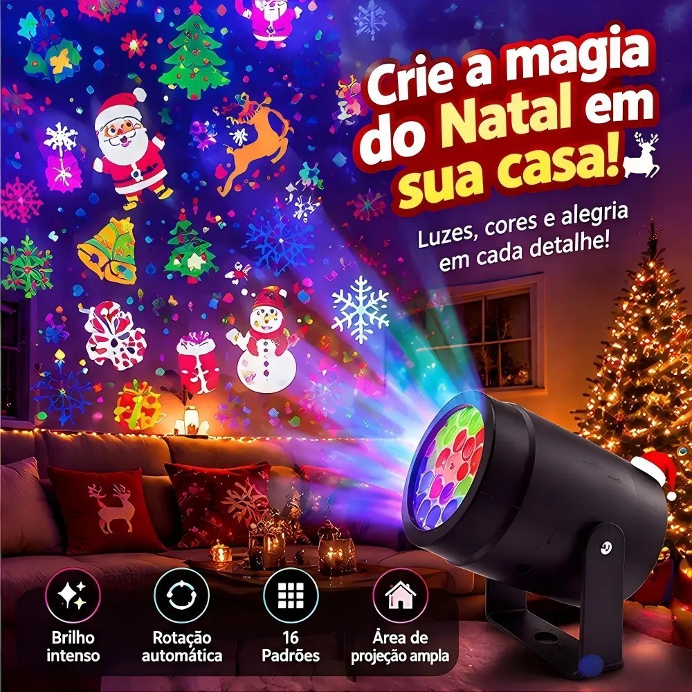 Projetor LED Natalino com 16 Temas e Rotação de 270 Graus para Decoração