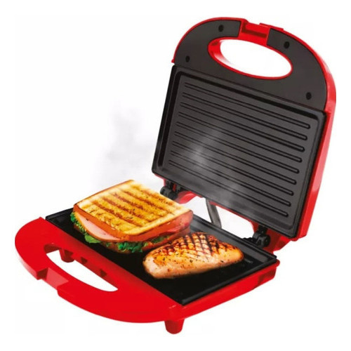 Sanduicheira e Grill Elétrica 2 em 1 Antiaderente Kian Vermelha 750W
