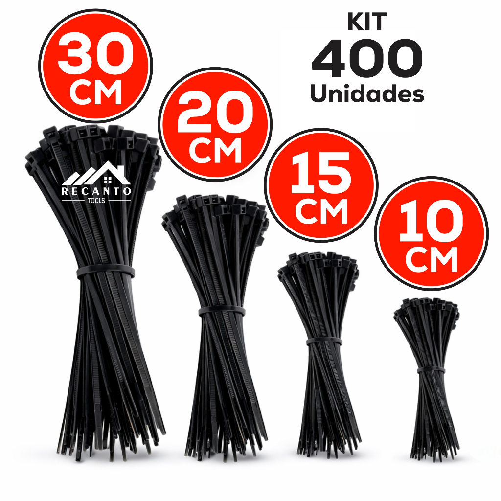 Kit 400 Abraçadeiras de Nylon Enforca Gato Cintas Plásticas Variadas