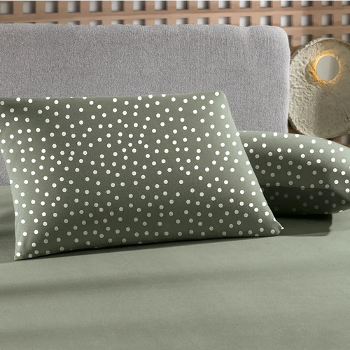 Jogo de Cama Solteiro Altenburg Malha Fio Penteado Bits Verde Bolinhas