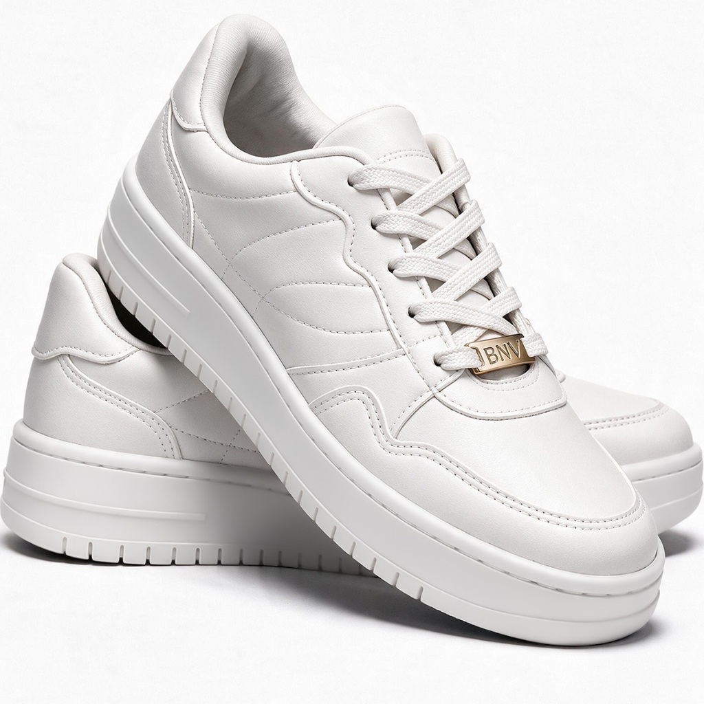 Tenis Feminino Plataforma Casual Benevola Branco e Preto