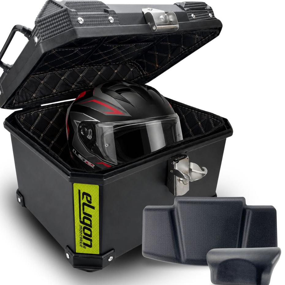 Baú Traseiro para Moto Base Preto Plástico ABS 45 Litros com Encosto