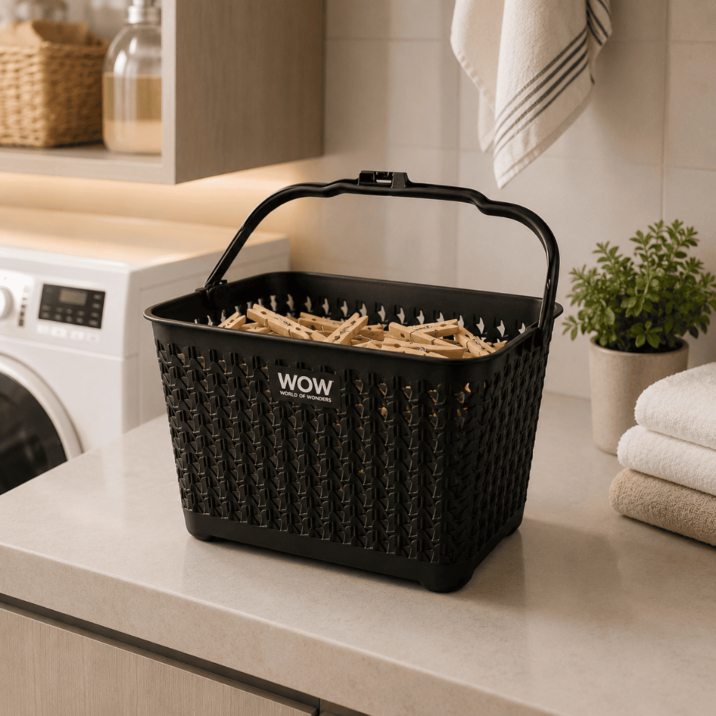 Cesto de Roupas com Alça e Prendedor Preto