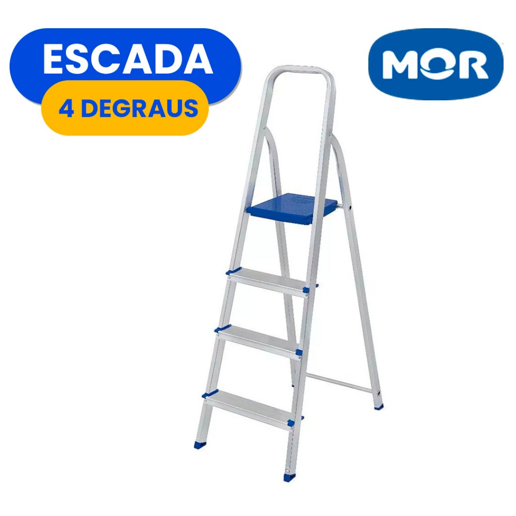 Escada de Alumínio 3 Degraus MOR Dobrável 120kg