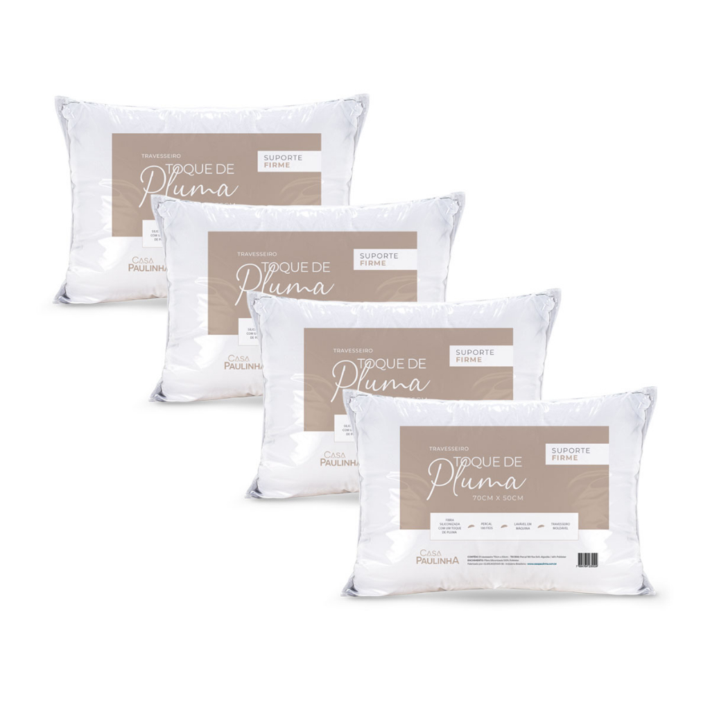 Kit 4 Travesseiros Pluma 50 x 70 cm 180 Fios