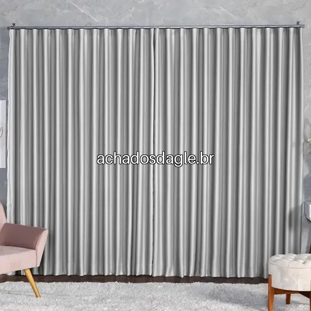 Cortina Blackout de Tecido 2,80x2,30m para Trilho Suíço Cor Gelo