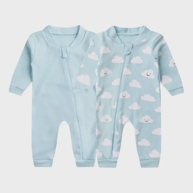 Kit 2 Macacões Bebê Azul Nuvem G