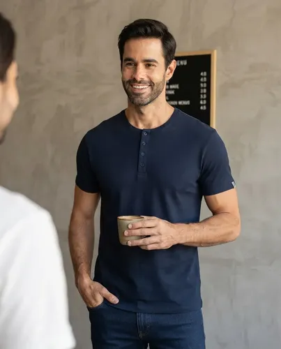 Camiseta Masculina Henley Slim Fit em Algodão P ao GG