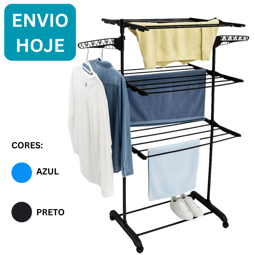 Varal De Chão 3 Andares Roupa Calcinha Apartamento Grade Dobrável Portátil Com Rodinhas Organização | Shopee Brasil