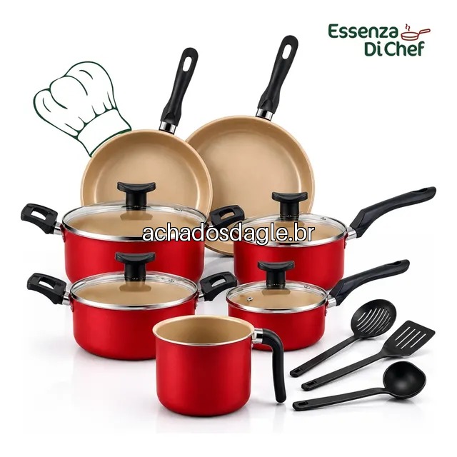 Conjunto de Panelas Antiaderente 10 Peças Teflon Cereja