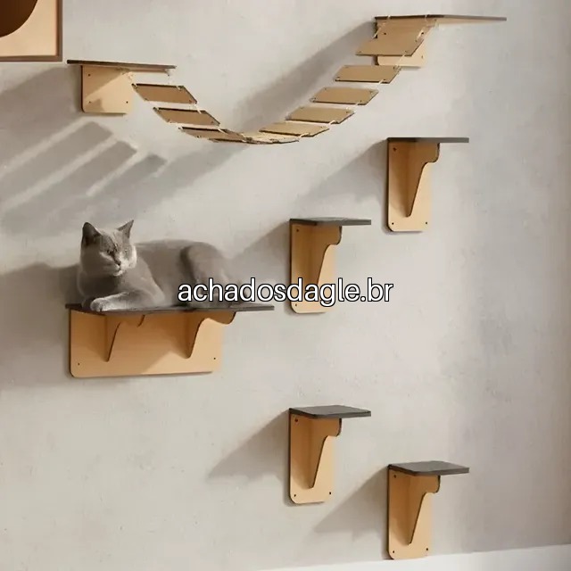 Kit playground parede gato mdf 8 pecas nicho ponte arranhado