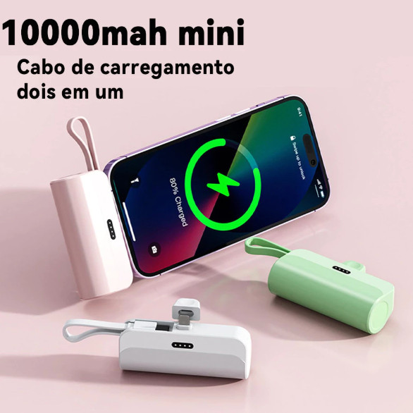 Carregador Portátil Mini Power Bank 10000mAh Tipo-C / Lightning
