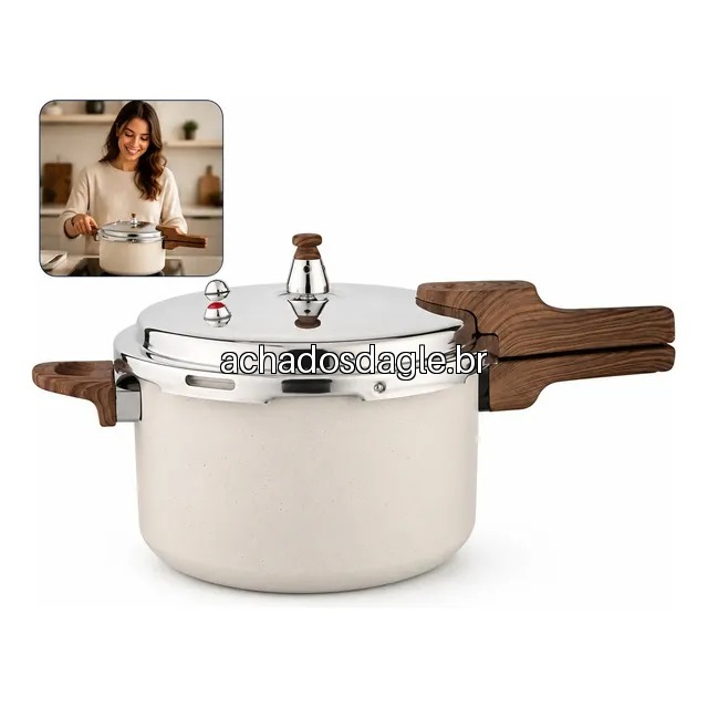 Panela de Pressão com Indução Cerâmica Antiaderente Creme 4,2 Litros