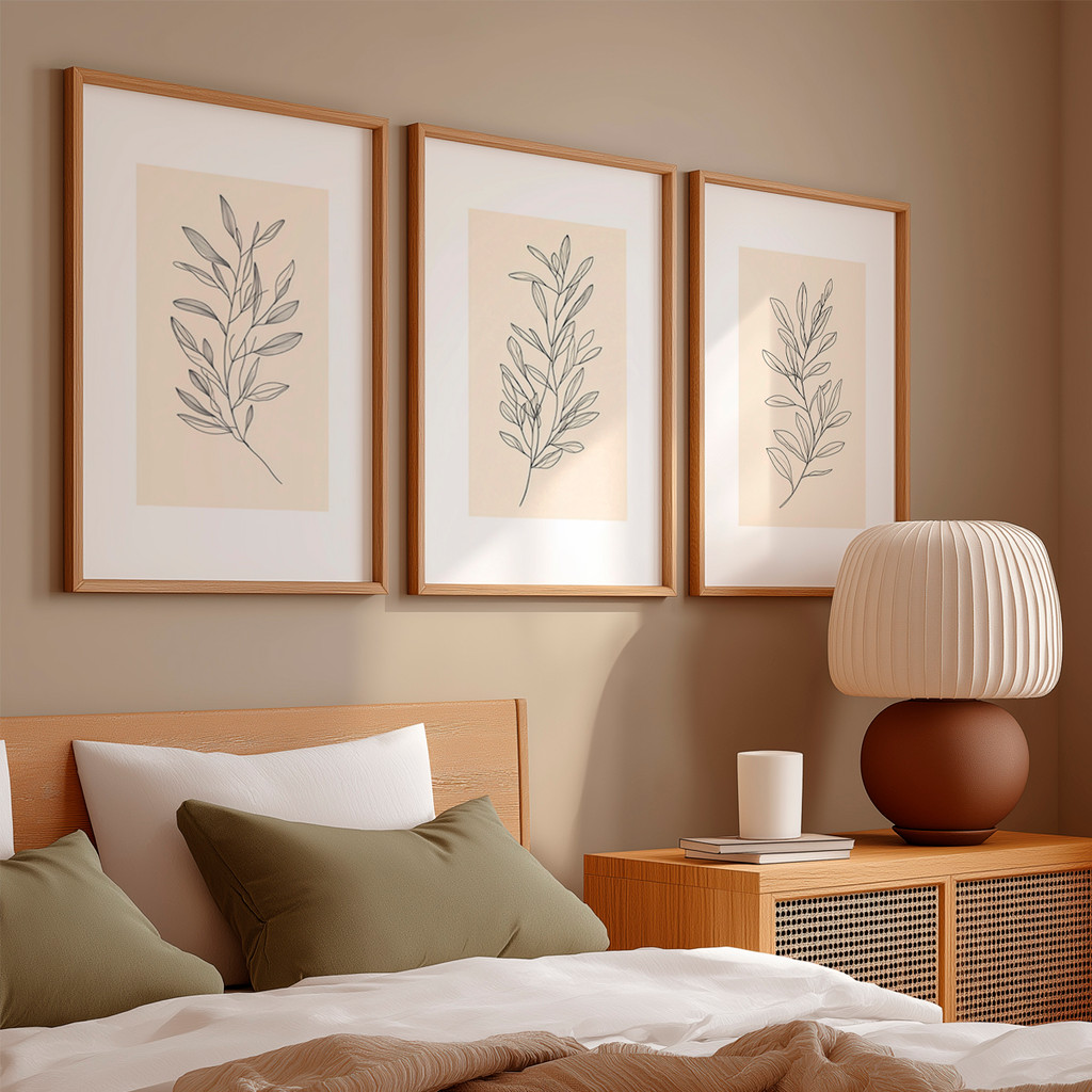 Kit 3 Quadros Decorativos Galhos Fundo Claro