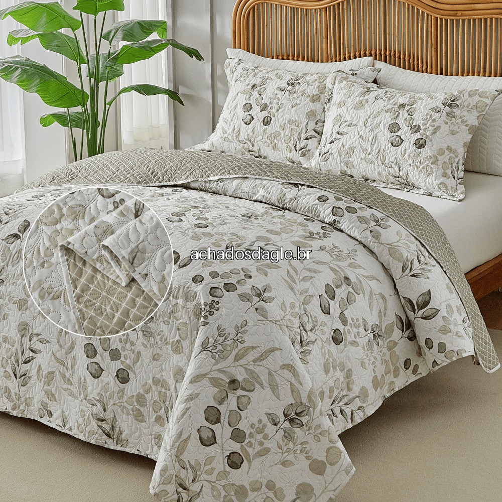 Kit Colcha Cobre Leito 3 Peças Itália Estampado Dupla Face