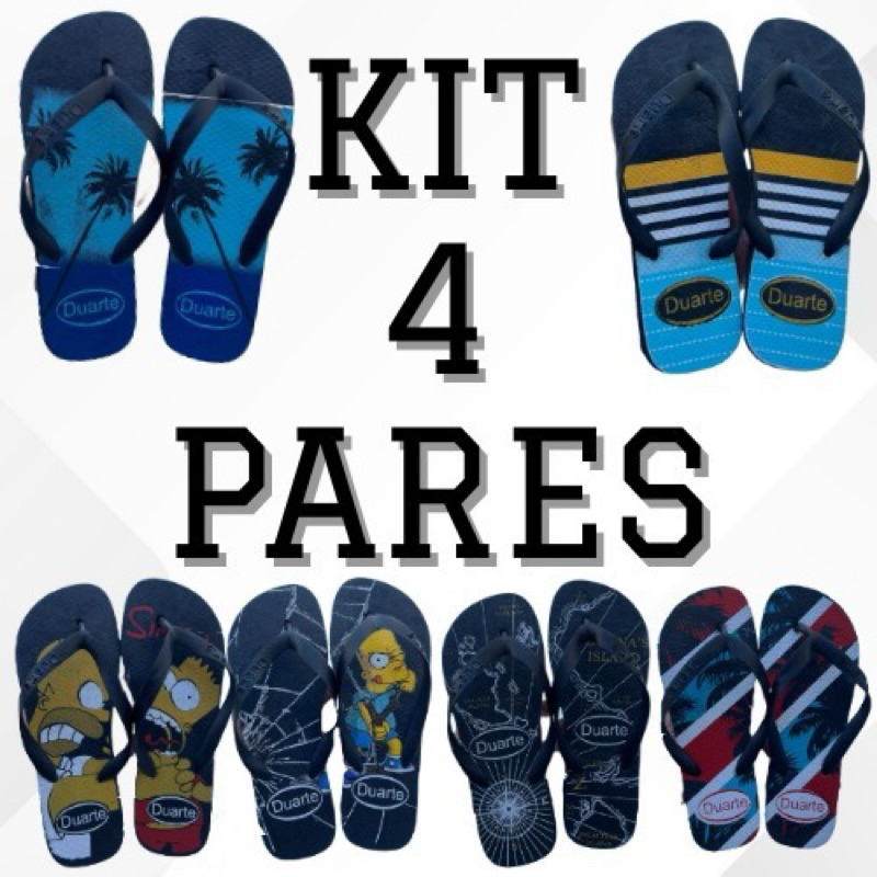 Kit 4 Pares de Chinelo Masculino Sortidos