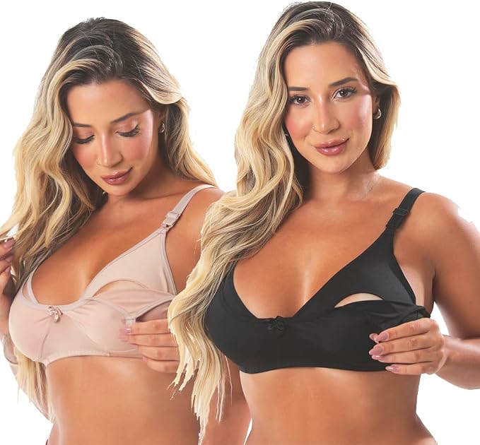 Kit 2 Sutiãs de Amamentação Reforçados Ajustáveis Preto e Bege Adulto