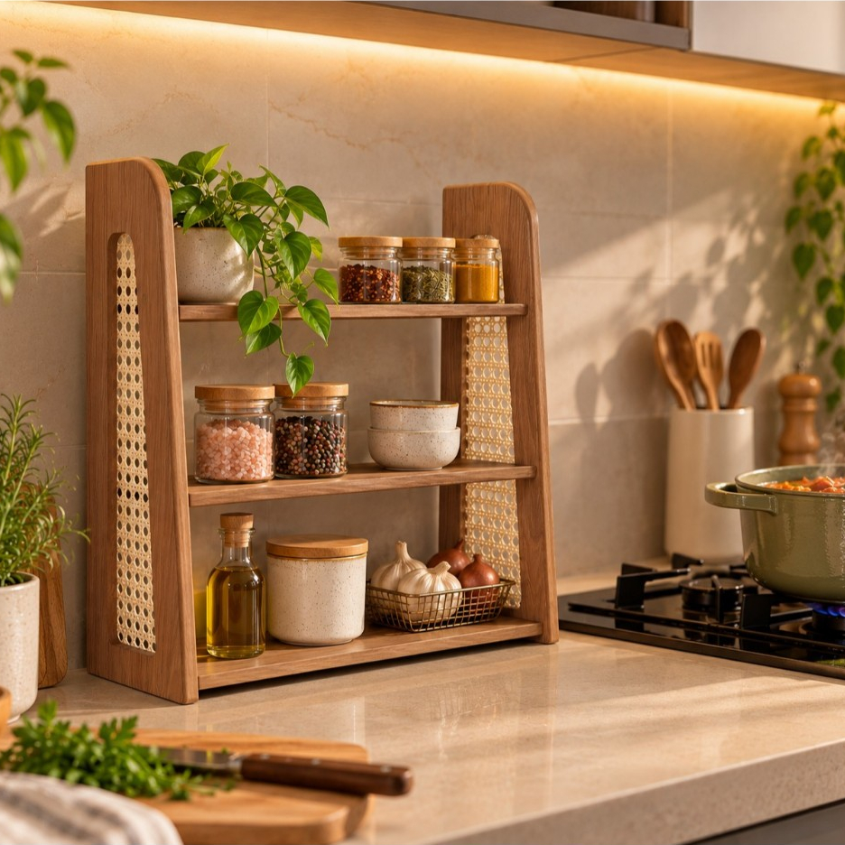 Estante Porta Temperos 3 Prateleiras MDF Palha Indiana Natural Boho Cozinha | Shopee Brasil