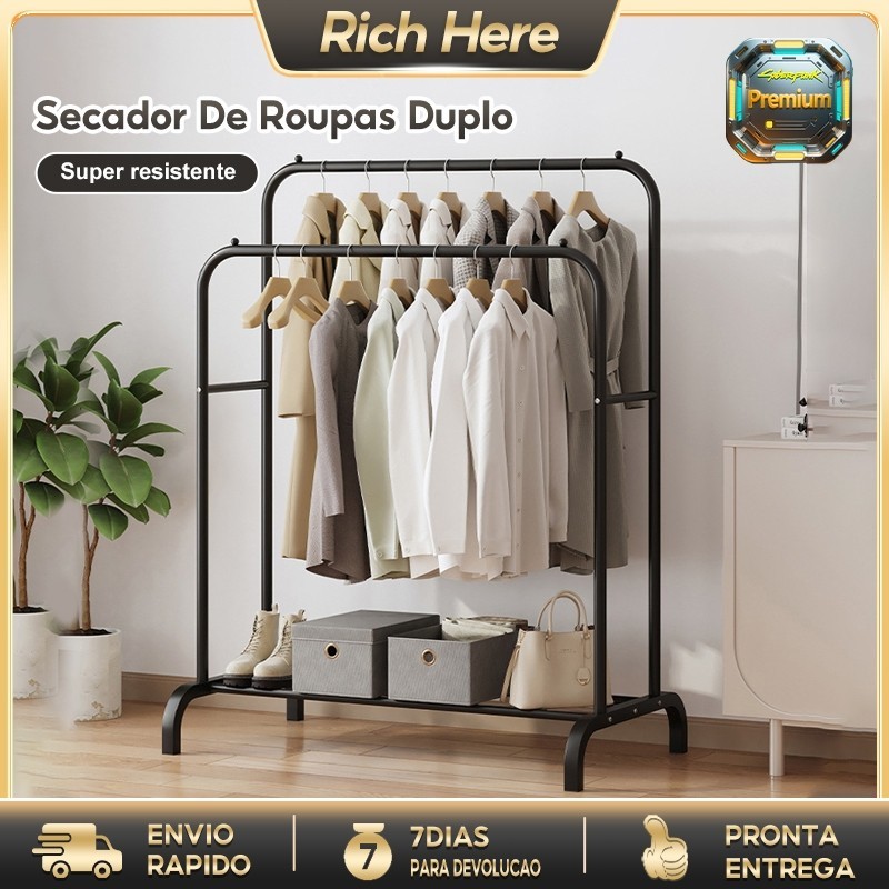Cabideiro Arara de Chão com Sapateira e Rack Organizador