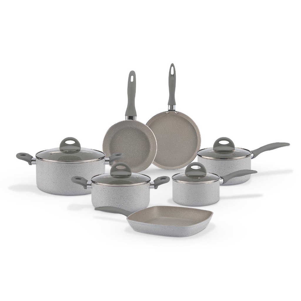 Jogo de Panelas Brinox Antiaderente Ceramic Life - Marble Blend com Indução - Cinza Claro | Shopee Brasil