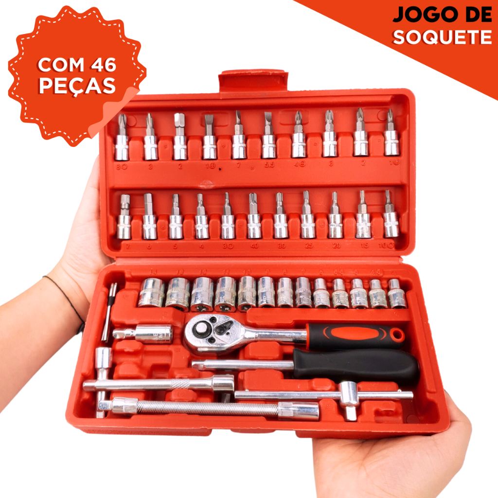 Kit Ferramentas 46 Peças Jogo Soquete Catraca Reversível Maleta