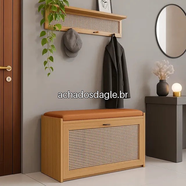 Kit Sapateira de Madeira com Porta e Cabideiro Organizador Amadeirado
