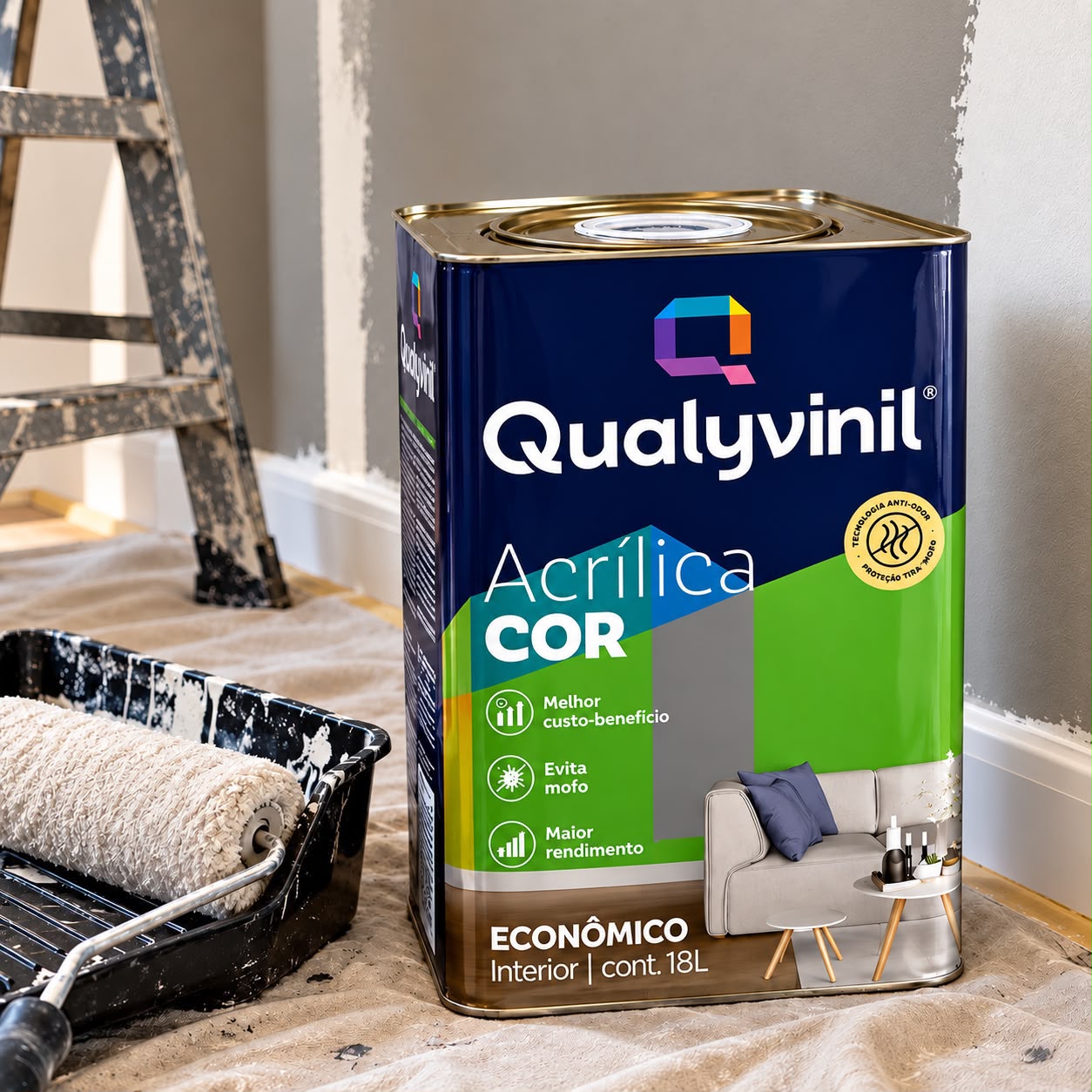 Tinta Acrílica Qualyvinil Mais Rendimento Econômica Lata 18 Litros