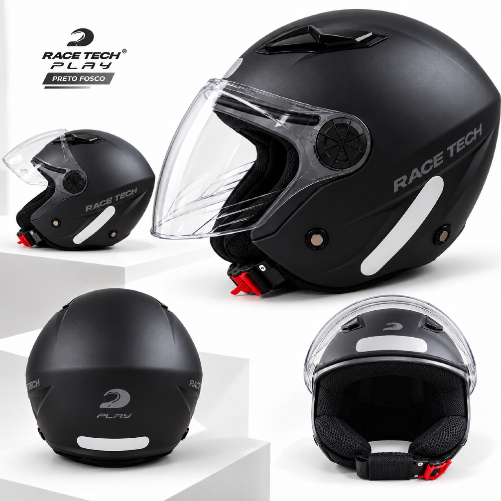 Capacete Moto Aberto Race Tech Play Preto Fosco Urbano Ventilado Original Novo | Shopee Brasil