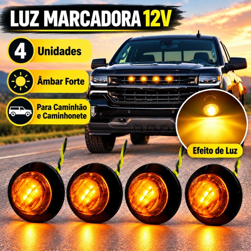 Kit 4 Lanternas Laterais Olho de Águia 12V para Caminhão e Caminhonete